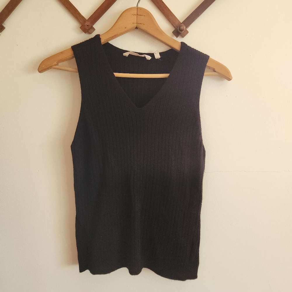 Soft Surroundings Ribbed Sweater V-Neck Sleeveless Tank Black Large Petite